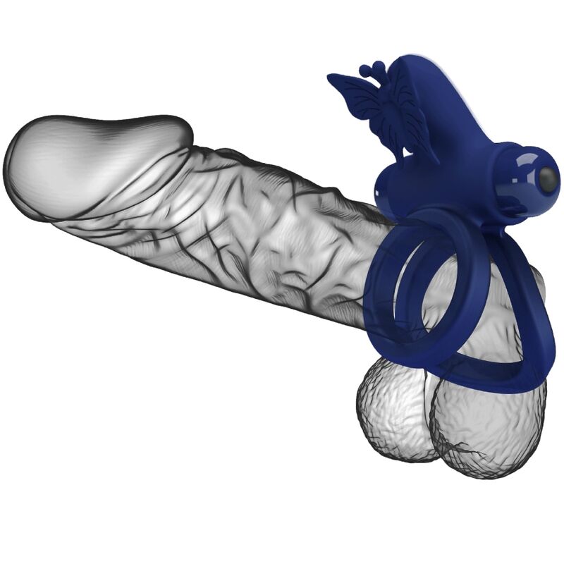 Pretty Love - Jamele Doppio Anello Con Vibrazione E Stimolatore A Farfalla Blu