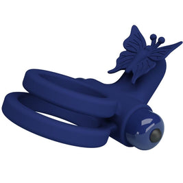 Pretty Love - Jamele Doppio Anello Con Vibrazione E Stimolatore A Farfalla Blu