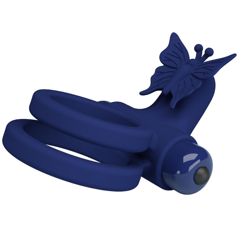Pretty Love - Jamele Doppio Anello Con Vibrazione E Stimolatore A Farfalla Blu