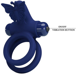 Pretty Love - Jamele Doppio Anello Con Vibrazione E Stimolatore A Farfalla Blu