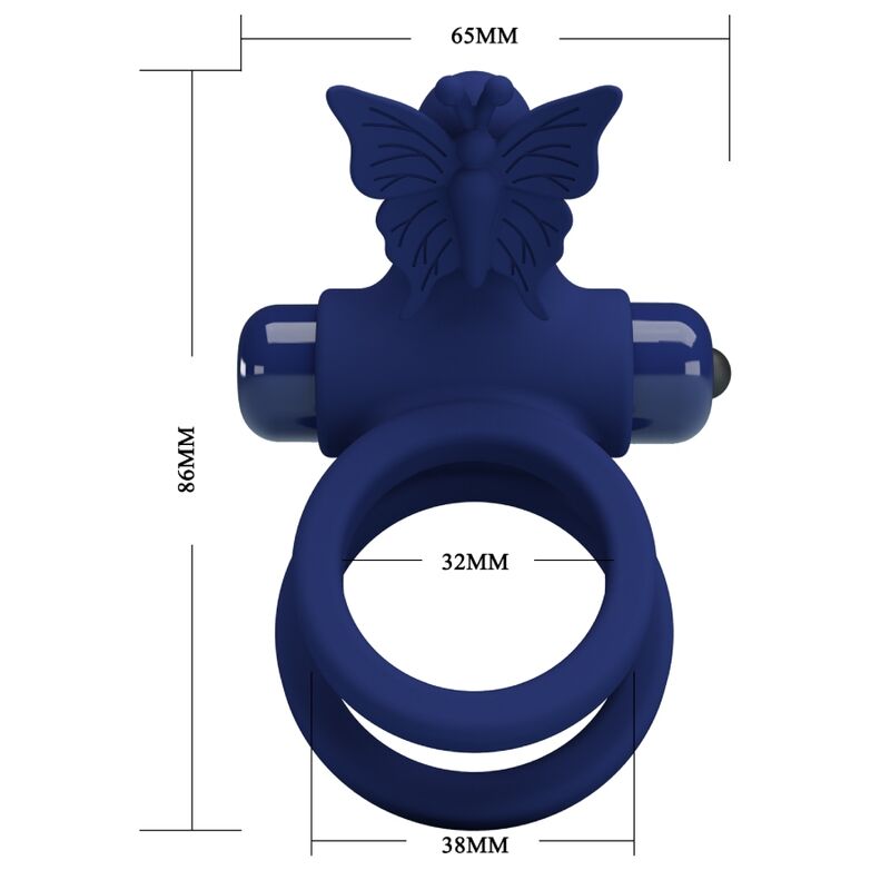 Pretty Love - Jamele Doppio Anello Con Vibrazione E Stimolatore A Farfalla Blu