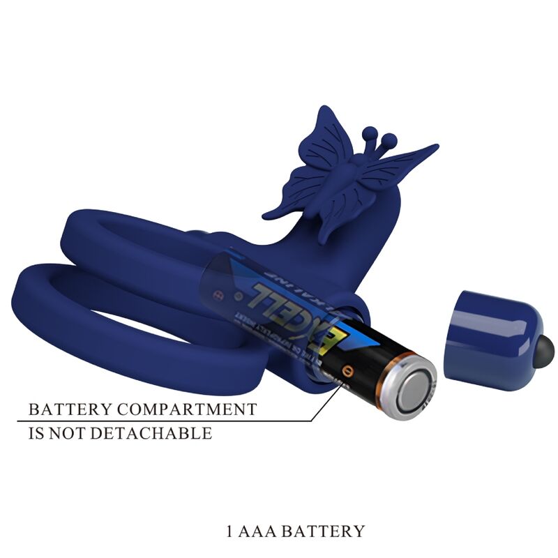 Pretty Love - Jamele Doppio Anello Con Vibrazione E Stimolatore A Farfalla Blu