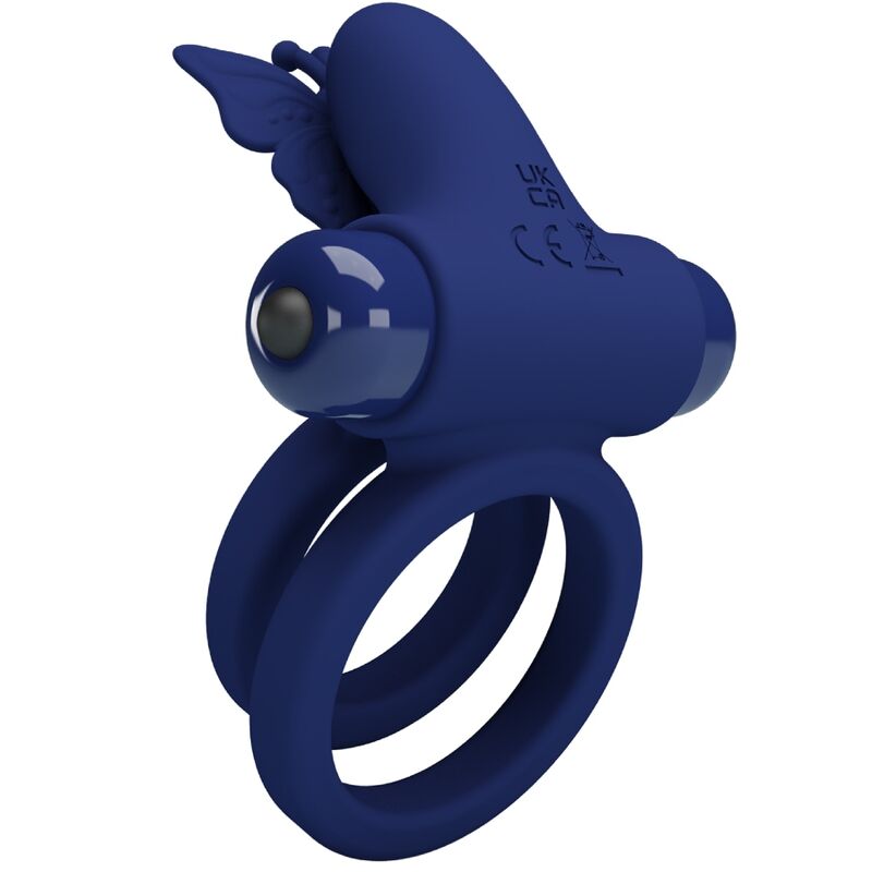 Pretty Love - Jamele Doppio Anello Con Vibrazione E Stimolatore A Farfalla Blu