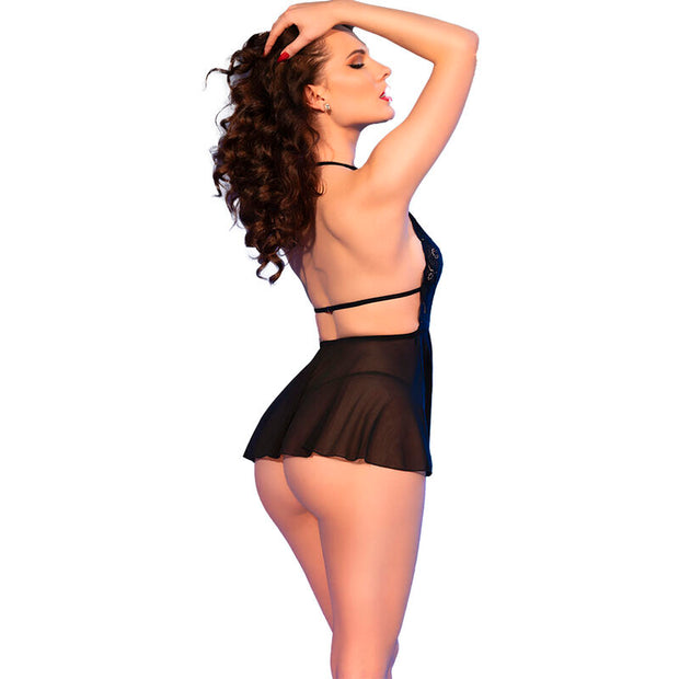 Chilirose - Cr 4720 Babydoll E Tanga Negro S