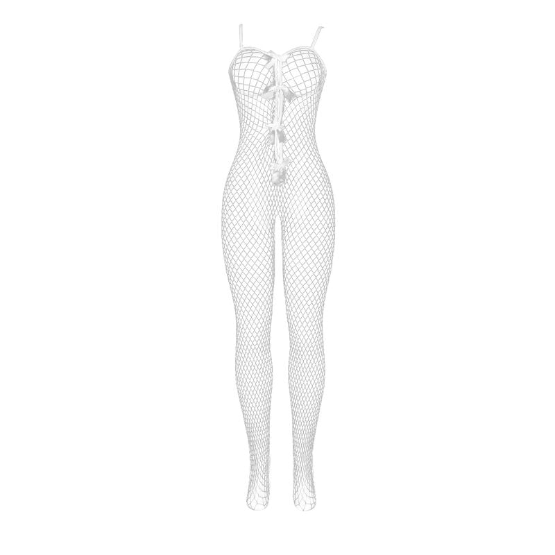 Subblime - 951740 Bodystocking A Rete Bianca Senza Cavallo Con Fiocchi Taglia Unica