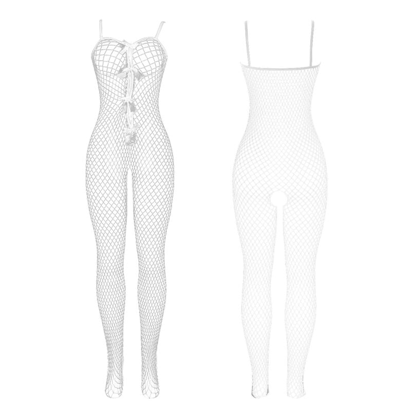 Subblime - 951740 Bodystocking A Rete Bianca Senza Cavallo Con Fiocchi Taglia Unica