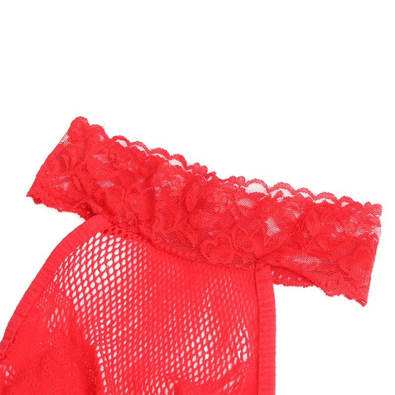 Subblime - 952372 Bodystocking A Rete E Pizzo Senza Cavallo Con Collo Alto Rosso Taglia Unica