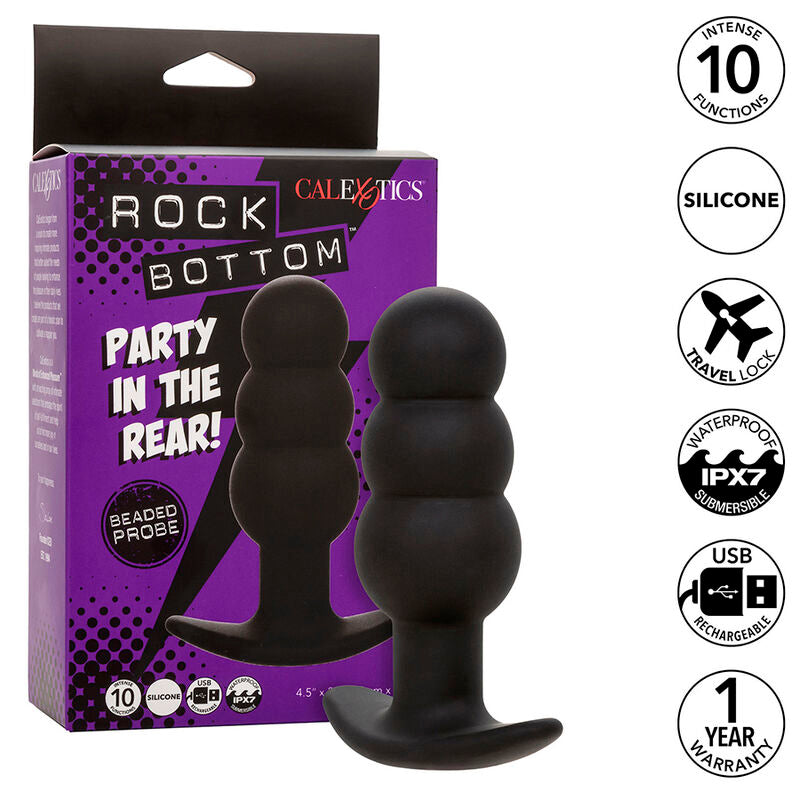 Calexotics - Plug Anale Rock Bottom Con Perline 10 Vibrazioni Silicone Nero