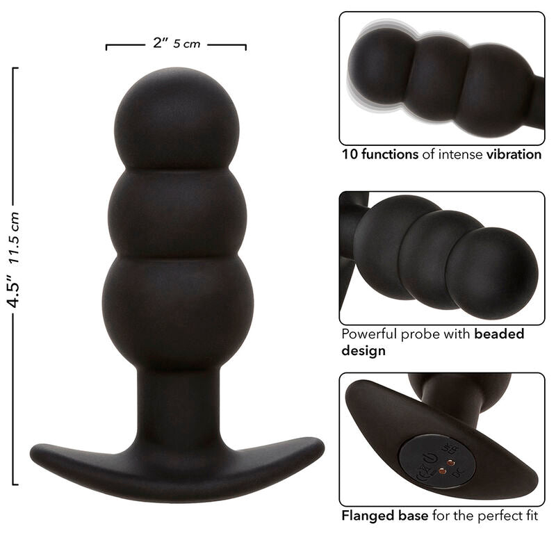 Calexotics - Plug Anale Rock Bottom Con Perline 10 Vibrazioni Silicone Nero