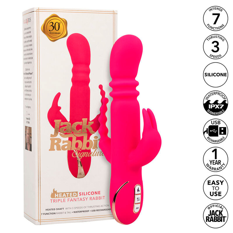 Calexotics - Jack Fantasy Vibratore Triplo Riscaldato Rosa Coniglio