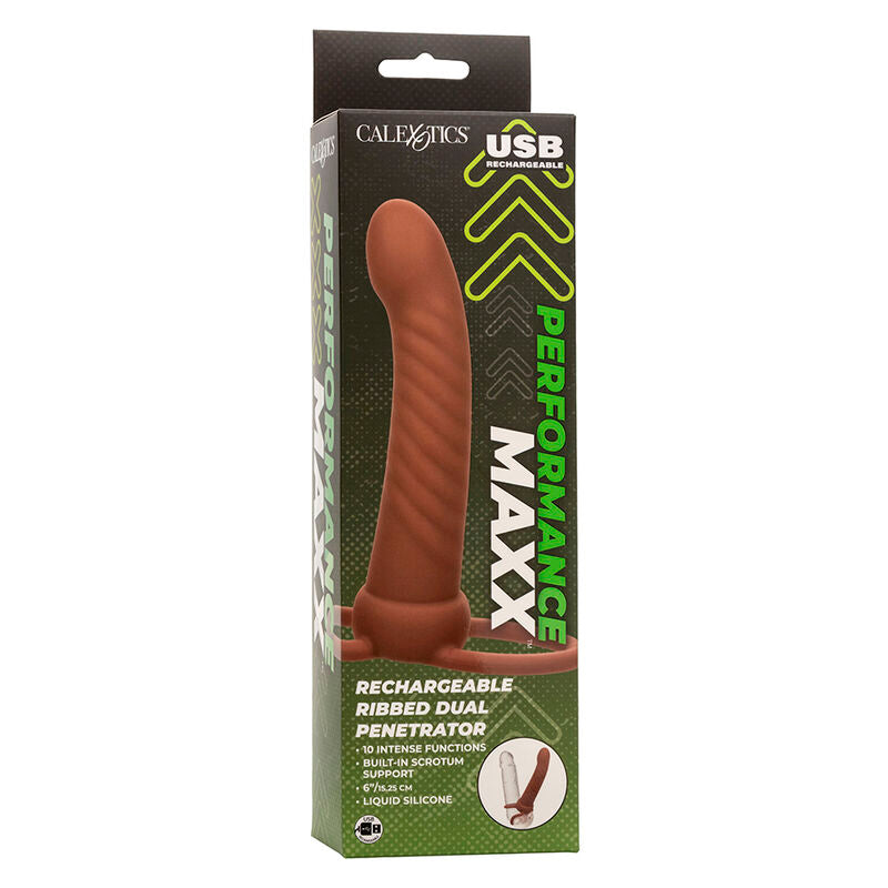 Calexotics - Maxx Ribbed Dual Penetrator 10 Vibrazioni Marrone