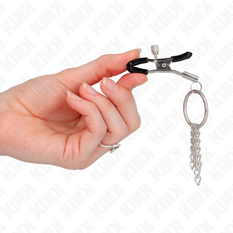 Kink - Morsetto Per Capezzolo Con Anello E Catenina Argento 6 Cm