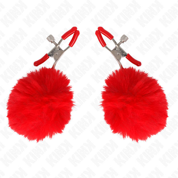 Kink - Morsetto Per Capezzoli A Palla In Pelliccia Sintetica Rosso 6 Cm