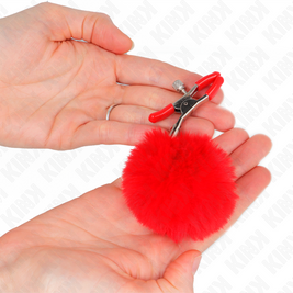 Kink - Morsetto Per Capezzoli A Palla In Pelliccia Sintetica Rosso 6 Cm