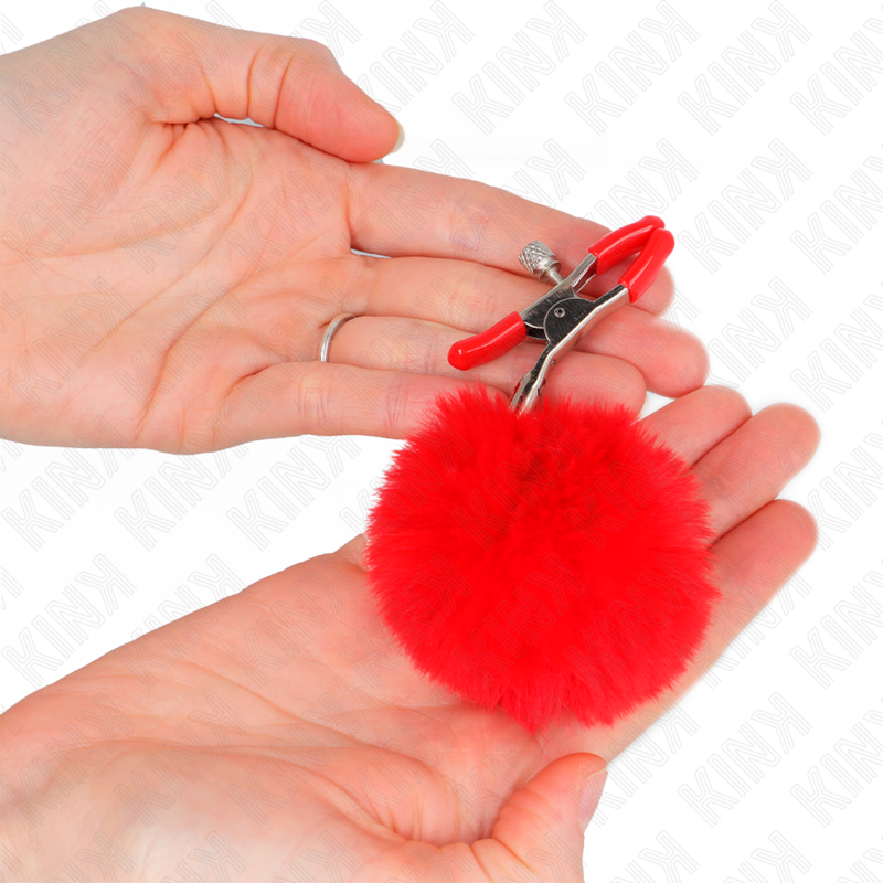 Kink - Morsetto Per Capezzoli A Palla In Pelliccia Sintetica Rosso 6 Cm