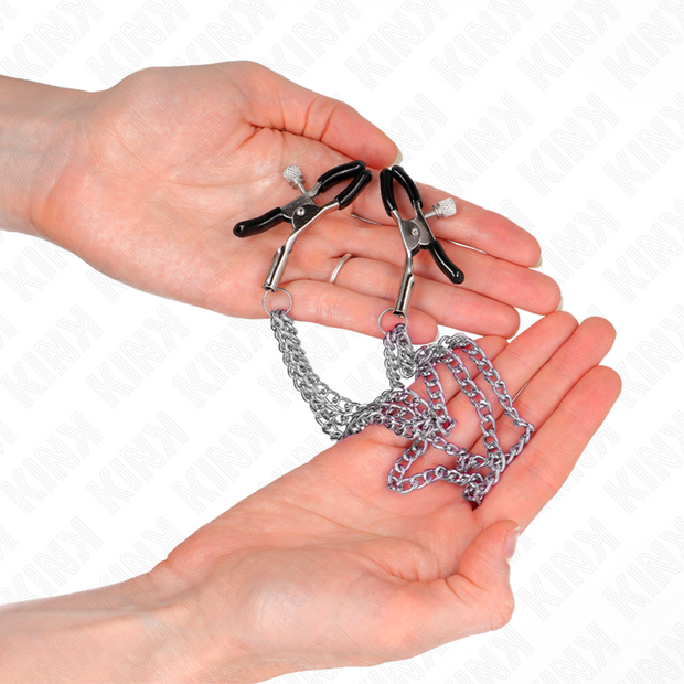 Kink - Morsetti Per Capezzoli Con 3 Catene Argento 20/23/28 Cm