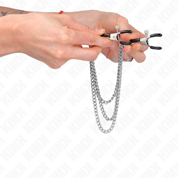 Kink - Morsetti Per Capezzoli Con 3 Catene Argento 20/23/28 Cm