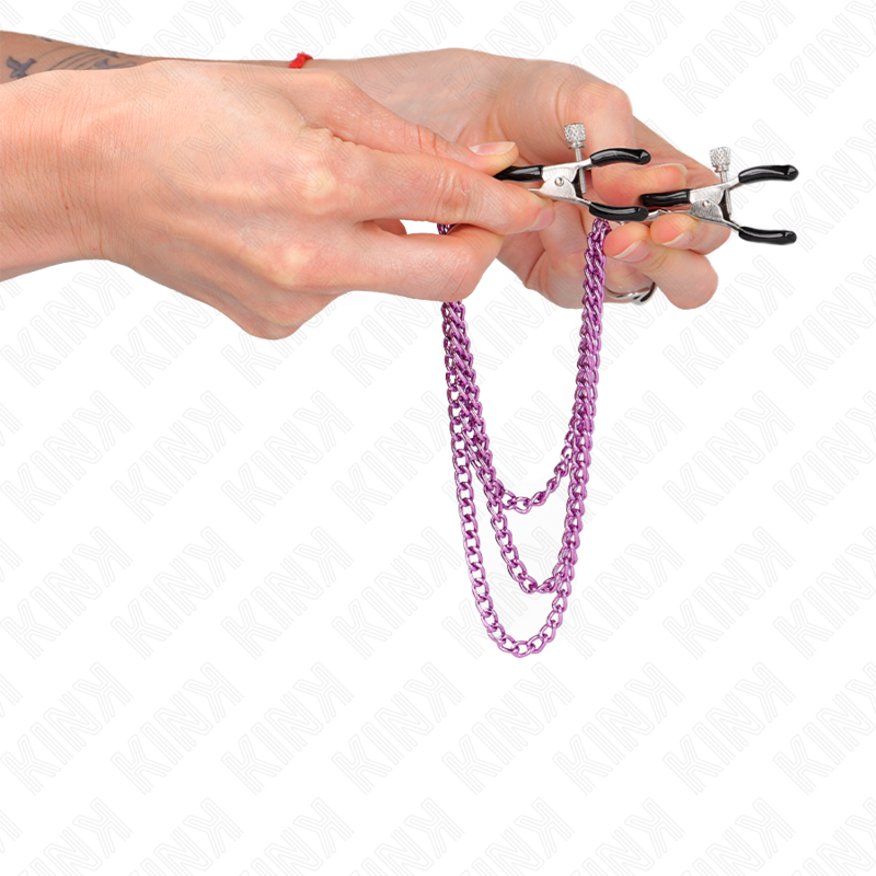 Kink - Morsetti Per Capezzoli Con 3 Catene Viola 20/23/28 Cm