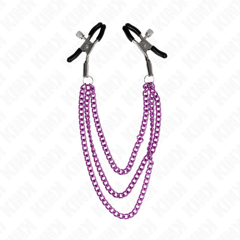 Kink - Morsetti Per Capezzoli Con 3 Catene Viola 20/23/28 Cm