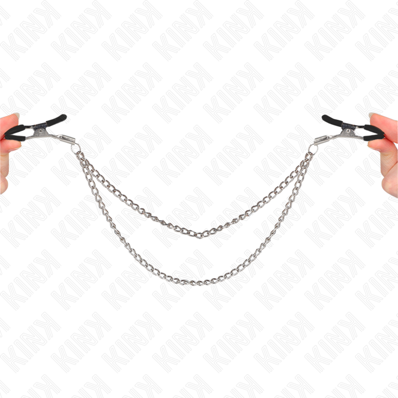 Kink - Morsetti Per Capezzoli Con 2 Catene Spesse Argento 20/23 Cm
