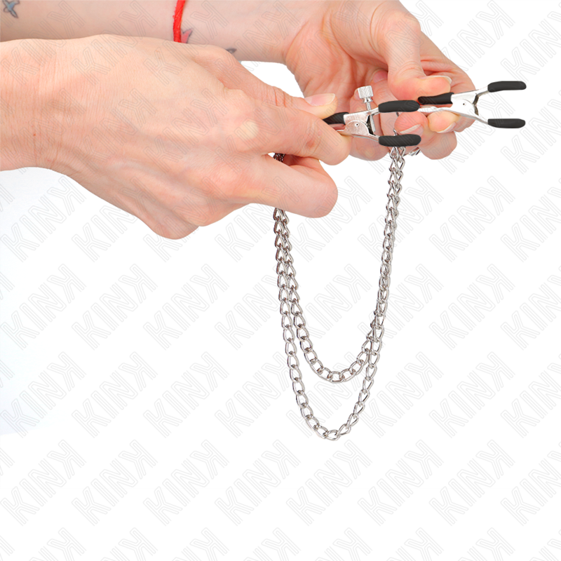Kink - Morsetti Per Capezzoli Con 2 Catene Spesse Argento 20/23 Cm