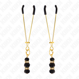 Kink - Morsetti Per Capezzoli Sottili Oro Con 3 Perline Di Vetro Nero 7 Cm