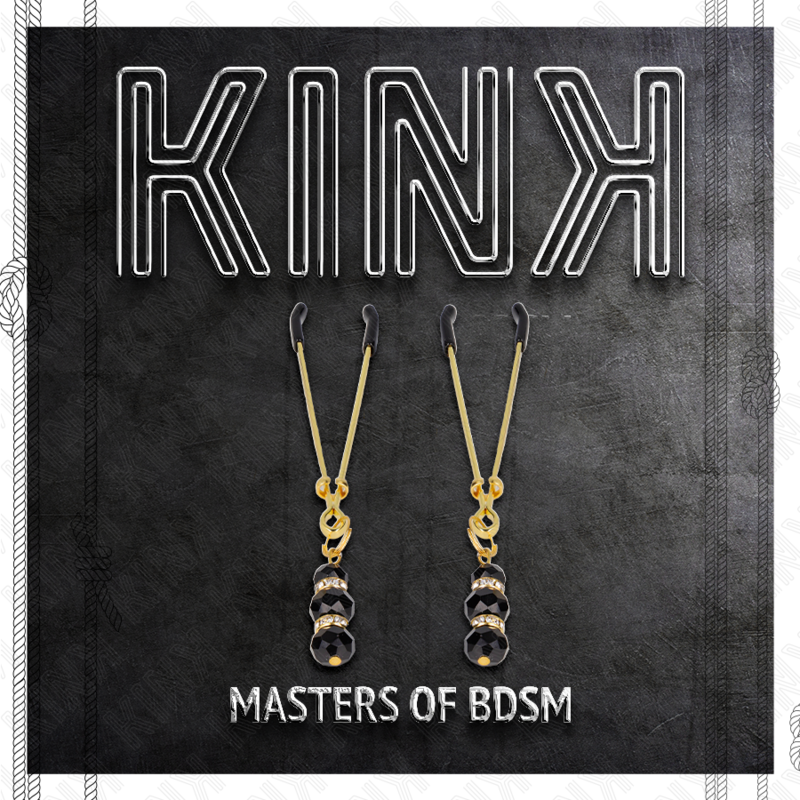 Kink - Morsetti Per Capezzoli Sottili Oro Con 3 Perline Di Vetro Nero 7 Cm