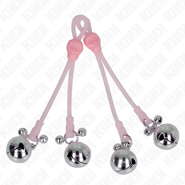 Kink - Morsetti Per Capezzoli A Forma Di Teschio Luminoso Con Campanelli Regolabili Rosa / Argento