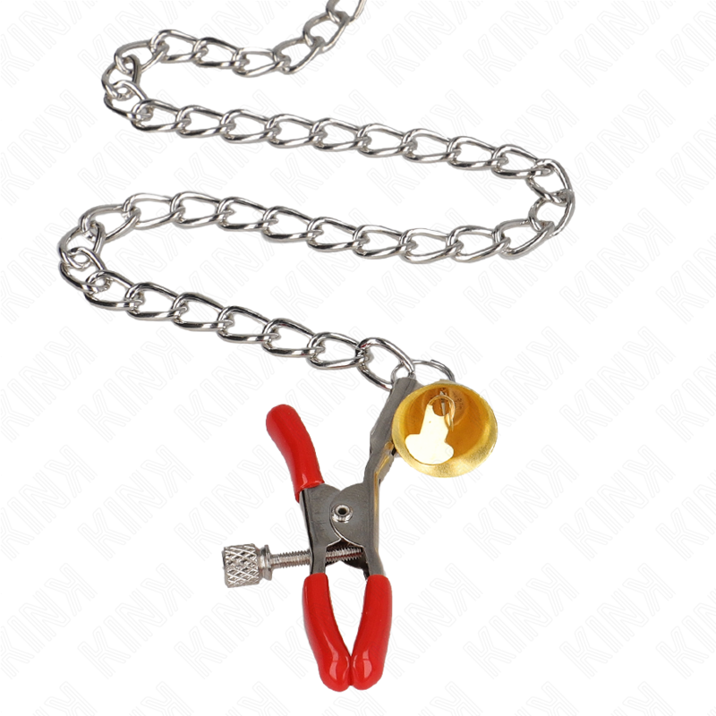 Kink - Bell Morsetti Tripli Per Capezzoli E Clitoride Rossi Con Catena 30 Cm