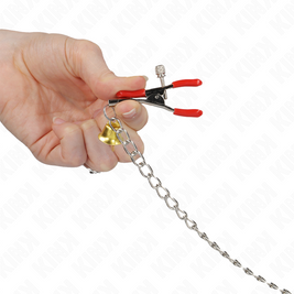 Kink - Bell Morsetti Tripli Per Capezzoli E Clitoride Rossi Con Catena 30 Cm