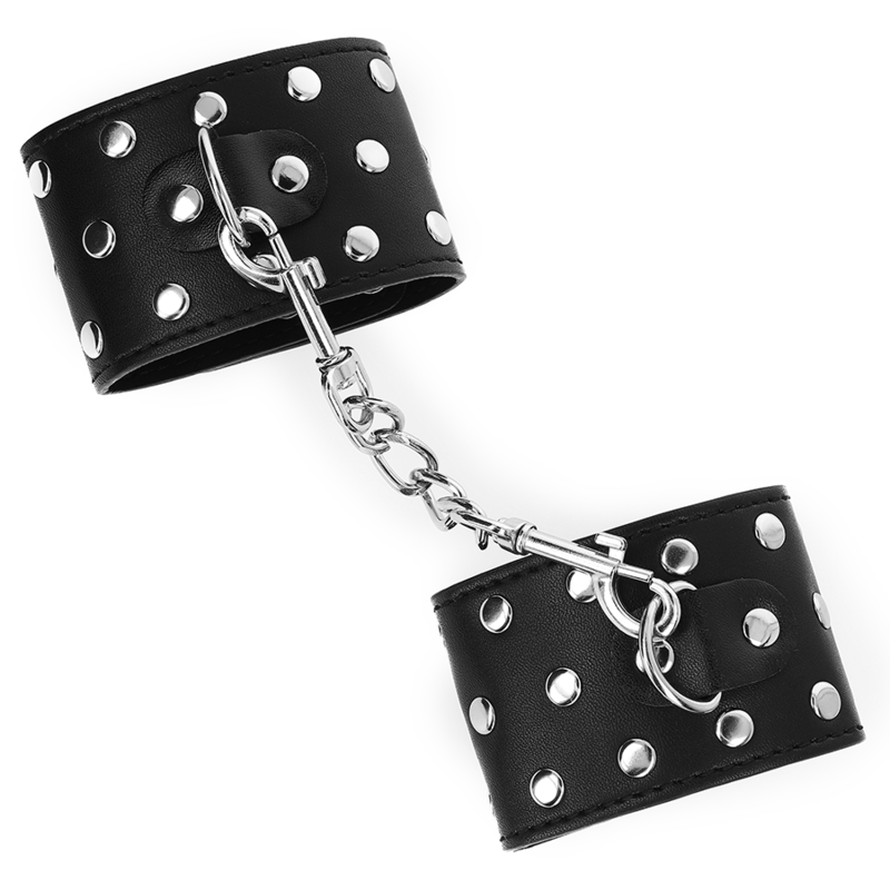Kink - Cinturini Da Polso Con Chiusura A Scatto Pieni Di Rivetti Neri Regolabili 19-24 Cm X 5,5 Cm
