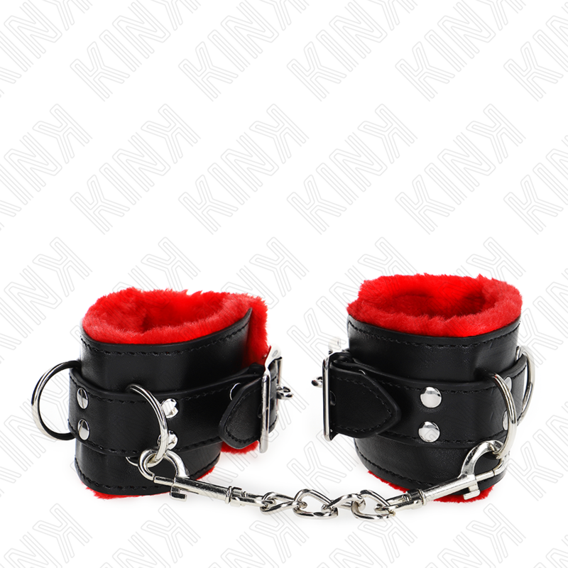 Kink - Cinturini Da Polso Rivestiti In Pelliccia Con Fori Quadrati Cintura Rossa E Nera Regolabile 17-29 Cm X 6 Cm