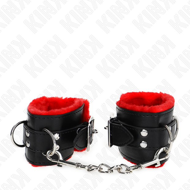 Kink - Cinturini Da Polso Rivestiti In Pelliccia Con Fori Quadrati Cintura Rossa E Nera Regolabile 17-29 Cm X 6 Cm