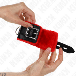 Kink - Cinturini Da Polso Rivestiti In Pelliccia Con Fori Quadrati Cintura Rossa E Nera Regolabile 17-29 Cm X 6 Cm