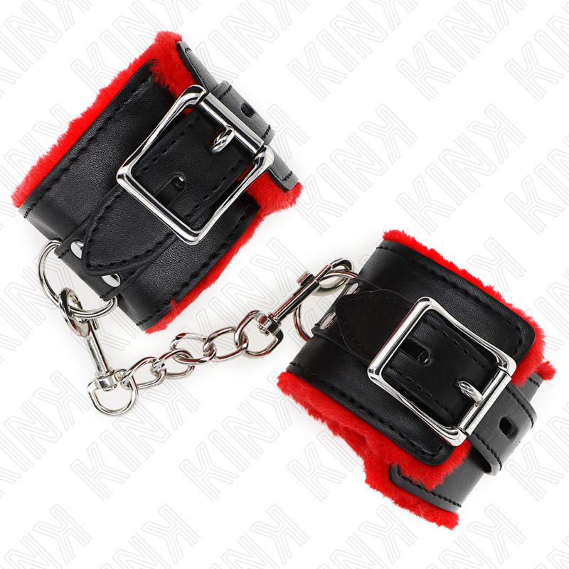 Kink - Cinturini Da Polso Rivestiti In Pelliccia Con Fori Quadrati Cintura Rossa E Nera Regolabile 17-29 Cm X 6 Cm