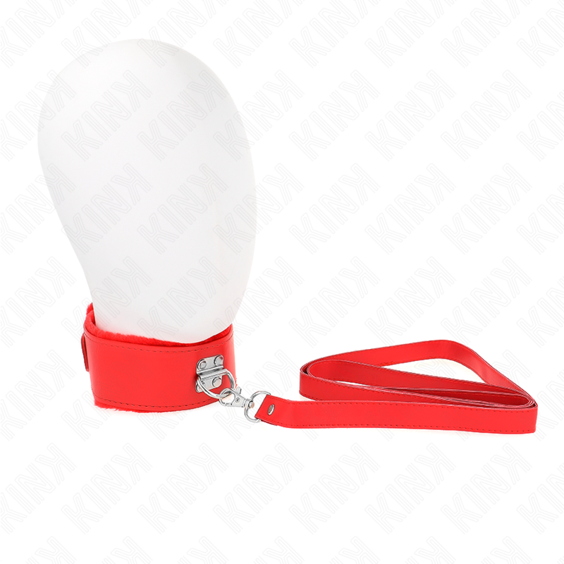 Kink - Collana Con Guinzaglio 116 Cm Con Borchie Argento Modello 4 Rosso Regolabile 40-48 Cm X 6 Cm