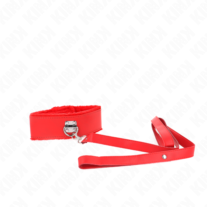 Kink - Collana Con Guinzaglio 116 Cm Con Borchie Argento Modello 4 Rosso Regolabile 40-48 Cm X 6 Cm