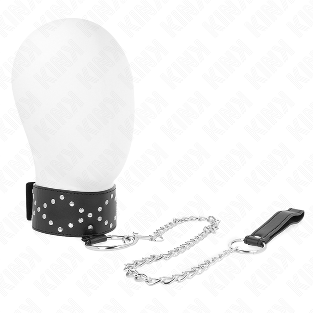 Kink - Collana 65 Cm Con Guinzaglio Con Borchie Argento Modello 3 Regolabile 36-43 Cm X 5 Cm