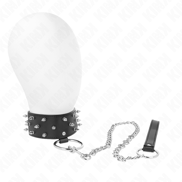 Kink - Collana Con Guinzaglio 65 Cm Con Borchie In Argento Modello 5 Regolabile 36-43 Cm X 5 Cm