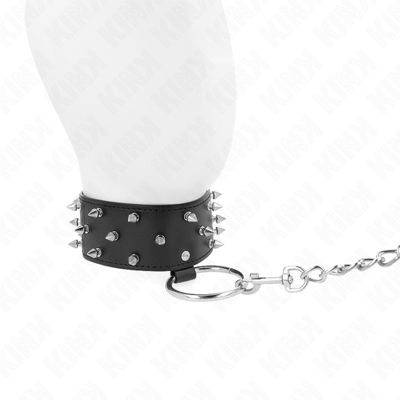 Kink - Collana Con Guinzaglio 65 Cm Con Borchie In Argento Modello 5 Regolabile 36-43 Cm X 5 Cm