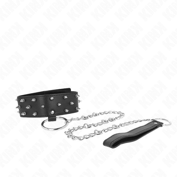 Kink - Collana Con Guinzaglio 65 Cm Con Borchie In Argento Modello 5 Regolabile 36-43 Cm X 5 Cm