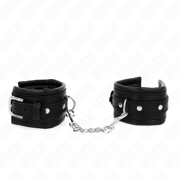 Kink - Cinturini Da Polso Con Fibbia In Strass Neri Regolabili 25-32 Cm X 5,5 Cm