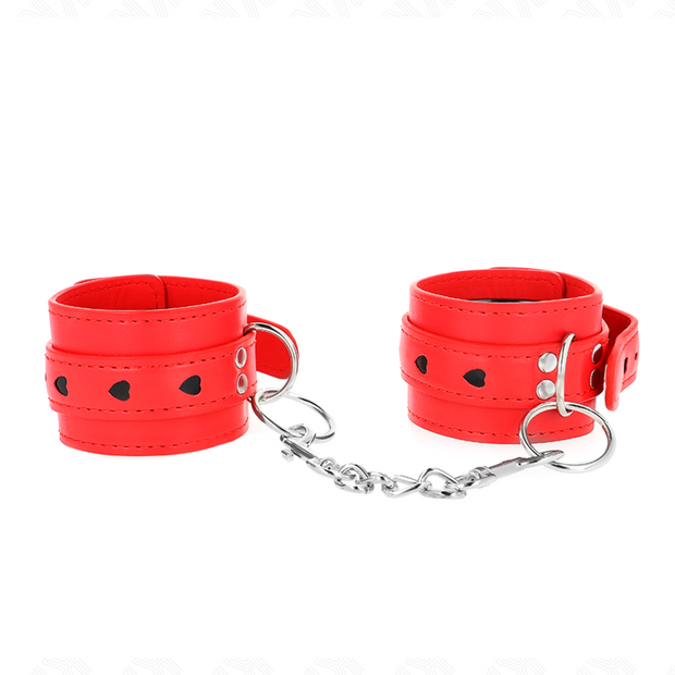 Kink - Cinturini Da Polso Rossi Con Intarsio A Cuore Nero Regolabili 21-28 Cm X 5,5 Cm