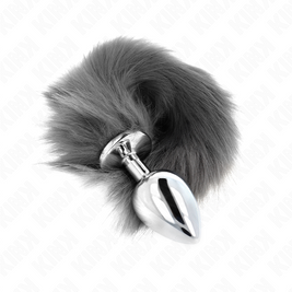 Kink - Plug Anale Taglia L 10 X 4 Cm Con Coda Sintetica 40 Cm Grigio E Bianco