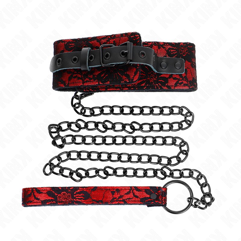 Kink - Collana In Pizzo Con Cintura In Vera Pelle 105 Cm / 44 X 5,5 Cm