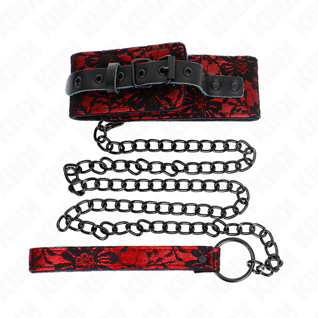 Kink - Collana In Pizzo Con Cintura In Vera Pelle 105 Cm / 44 X 5,5 Cm