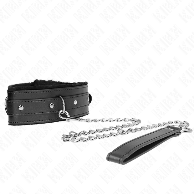 Kink - Collare Con Guinzaglio 65 Cm Con Restrizioni Nero 36-42 Cm X 5,5 Cm