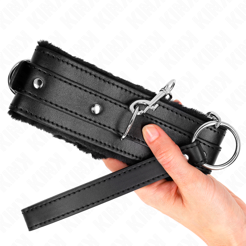 Kink - Collare Con Guinzaglio 65 Cm Con Restrizioni Nero 36-42 Cm X 5,5 Cm