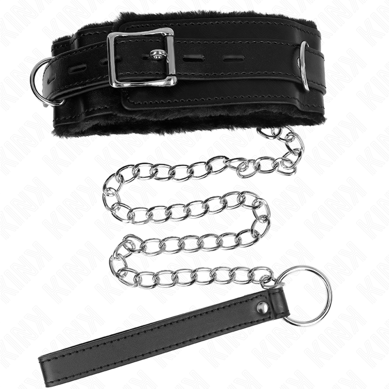 Kink - Collare Con Guinzaglio 65 Cm Con Restrizioni Nero 36-42 Cm X 5,5 Cm