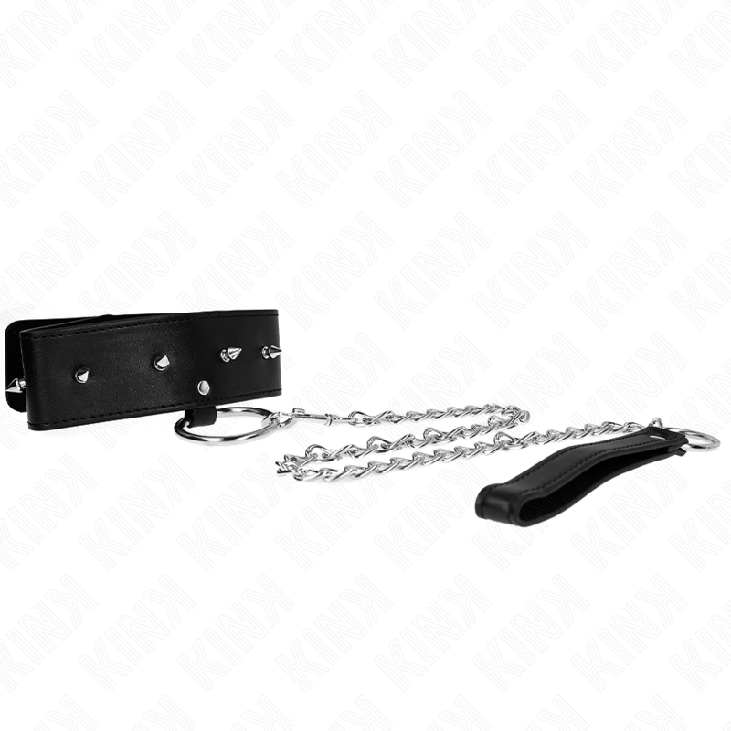 Kink - Collana 65 Cm Con Guinzaglio Con Borchie Argento Modello 2 Regolabile 36-43 Cm X 5 Cm